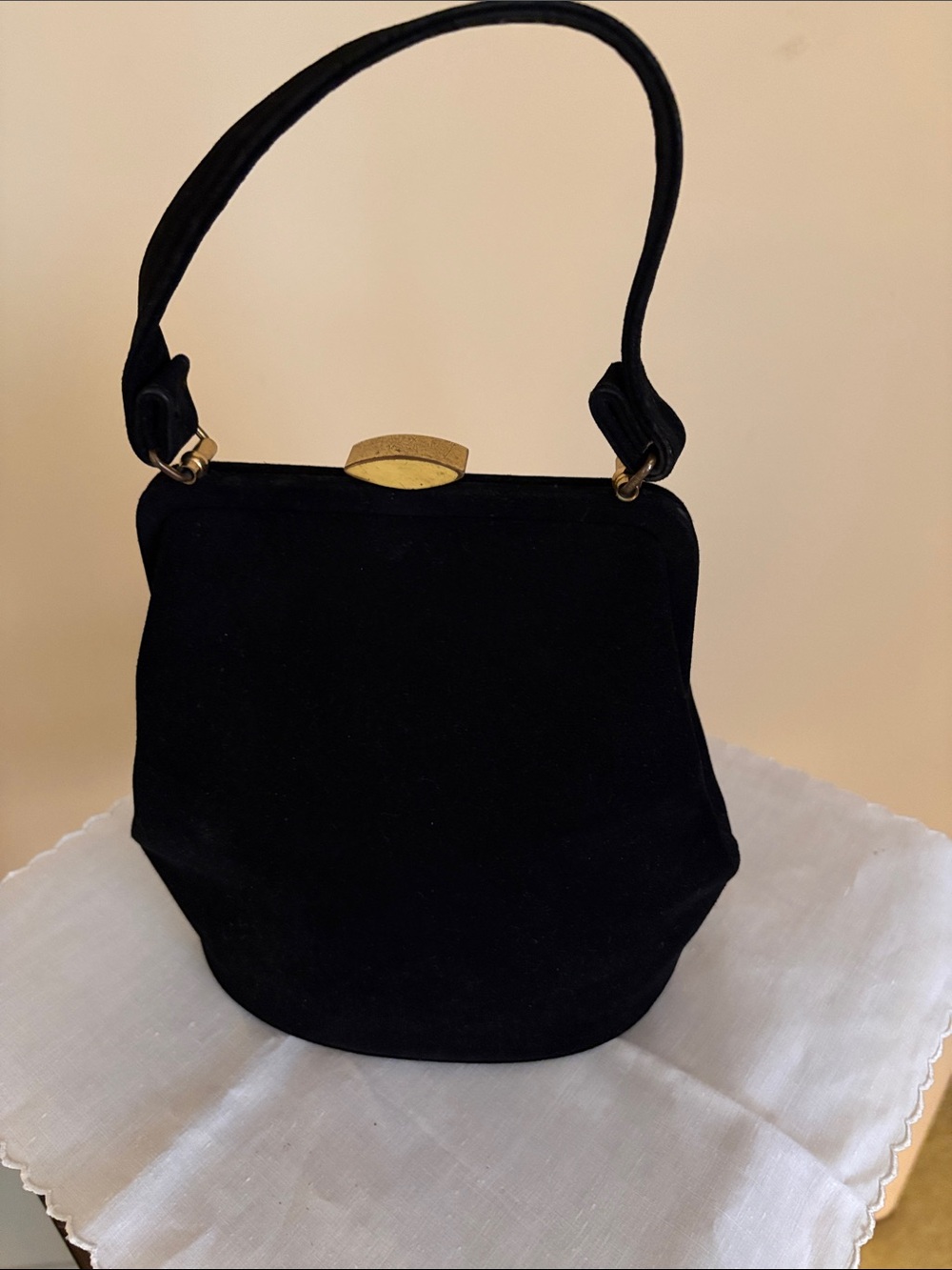Black Suede Evening Clutch with Gold-Tone Accent